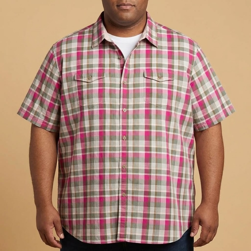 Tommy Bahama Island Modern Fit Plaid Shirt‎ Mens XXL Pink Green EUC